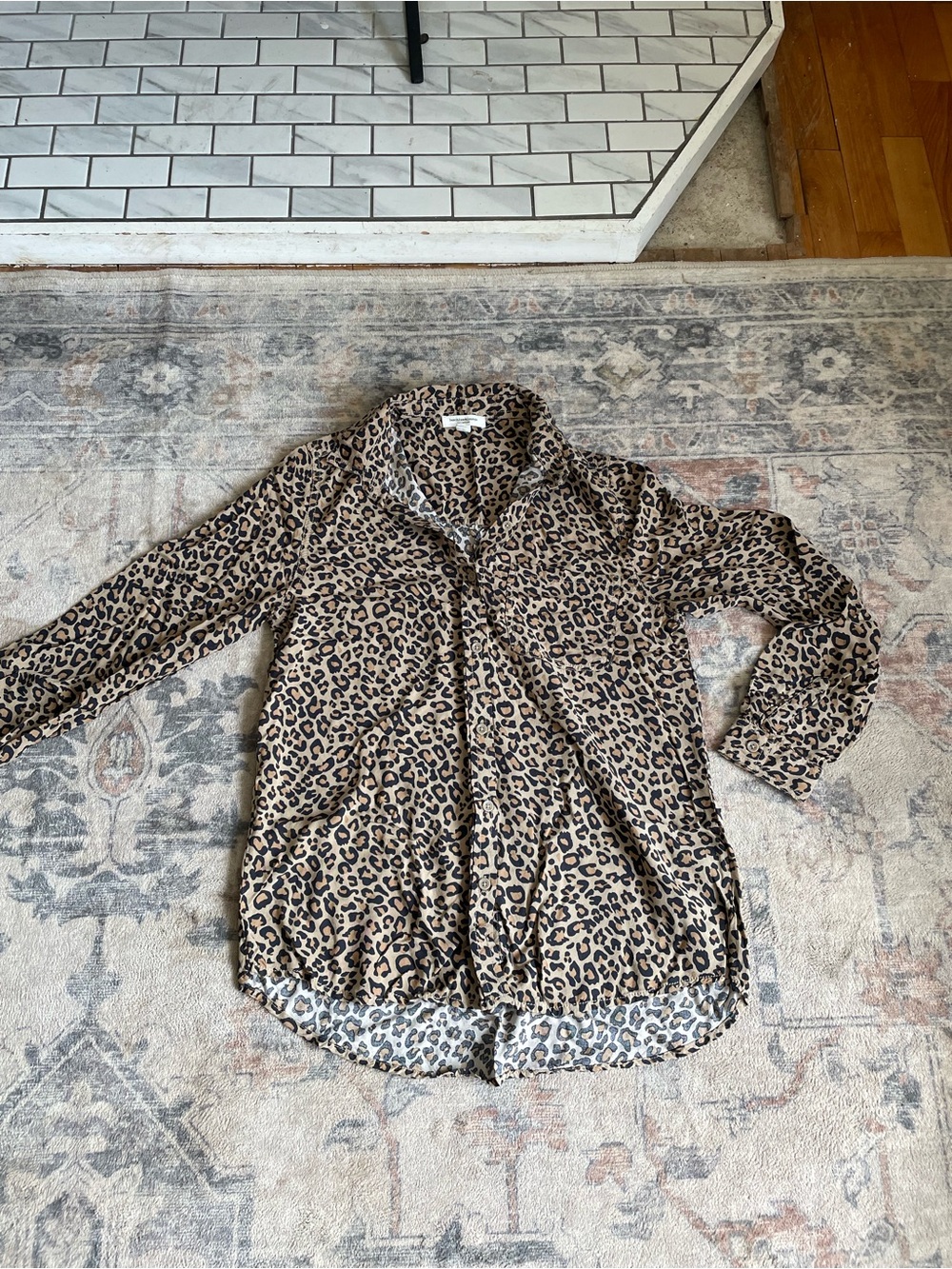 beachlunchlounge Leopard Print Button-Down Shirt - Tan & Black